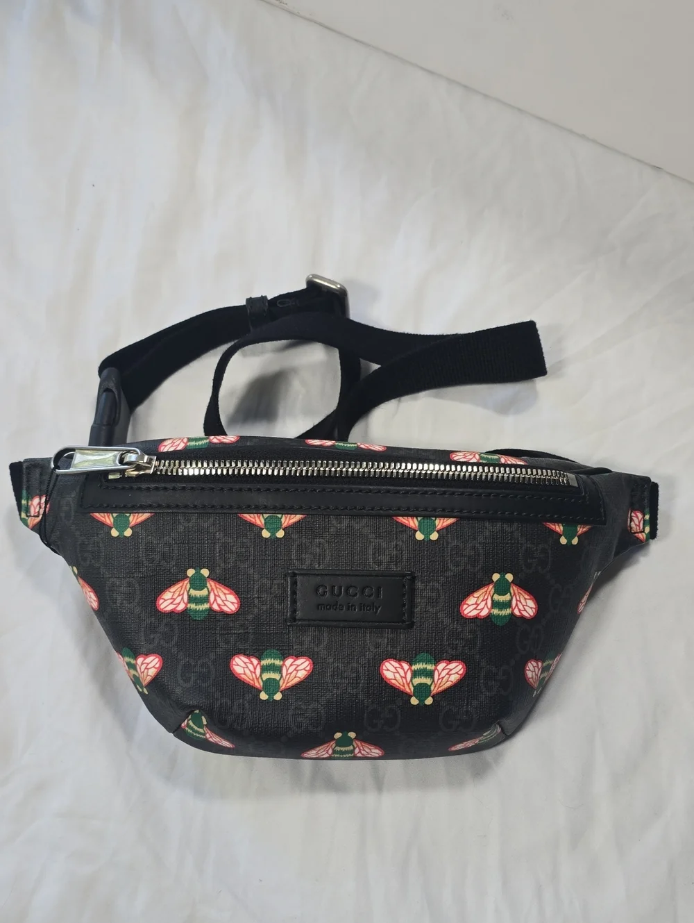 Gucci Black GG Bee Print Waist Bag